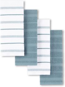 Albany Kitchen Towel 4-Pack Set, Fog Blue/White, 16"x26"