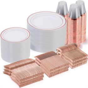 600 Pieces Rose Gold Disposable Plates for 100 Guests, Plastic Plates for Party, Wedding, Dinnerware Set of 100 Dinner Plate, 100 Salad Plates