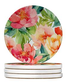 Indiana Peonies in Watercolor Large Sandstone Coasters Pack of 4 Absorbent Round Coasters Decor Gifts for Men or Women, 4 in, Multicolor