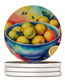 Colorful Lemons Large Sandstone Coasters Pack of 4 Absorbent Round Coasters Decor Gifts for Men or Women, 4 in, Multicolor